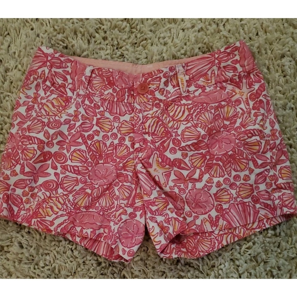 Lilly Pulitzer Chino Shorts Size 2 Pink White Seashells Beach